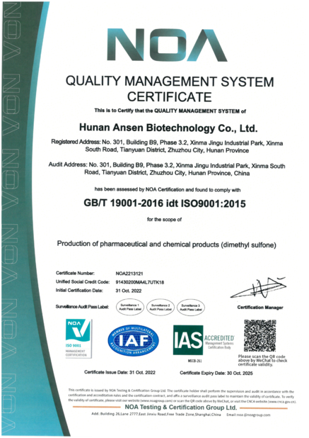 Çin Zhuzhou Hansen Chemicals Co.,Ltd Sertifikalar